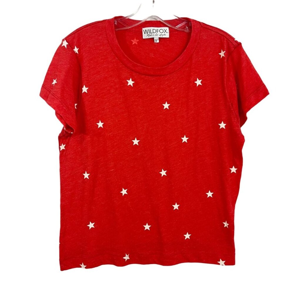 Wildfox Football Star Tee Red & White Star Print Short Sleeve Crewneck‎ - LARGE